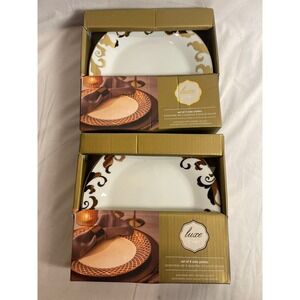 Luxe by Ciroa Porcelain Side Plates Set of 8 Gold Metallic Scroll White 7.5 inch